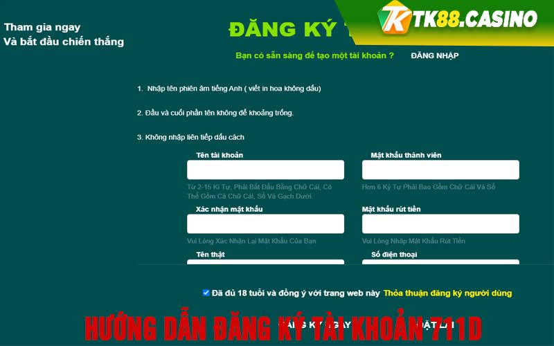 Hướng dẫn đăng ký tài khoản 711D